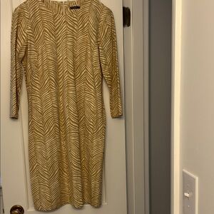Chic Long Sleeve Tan Patterned Dress